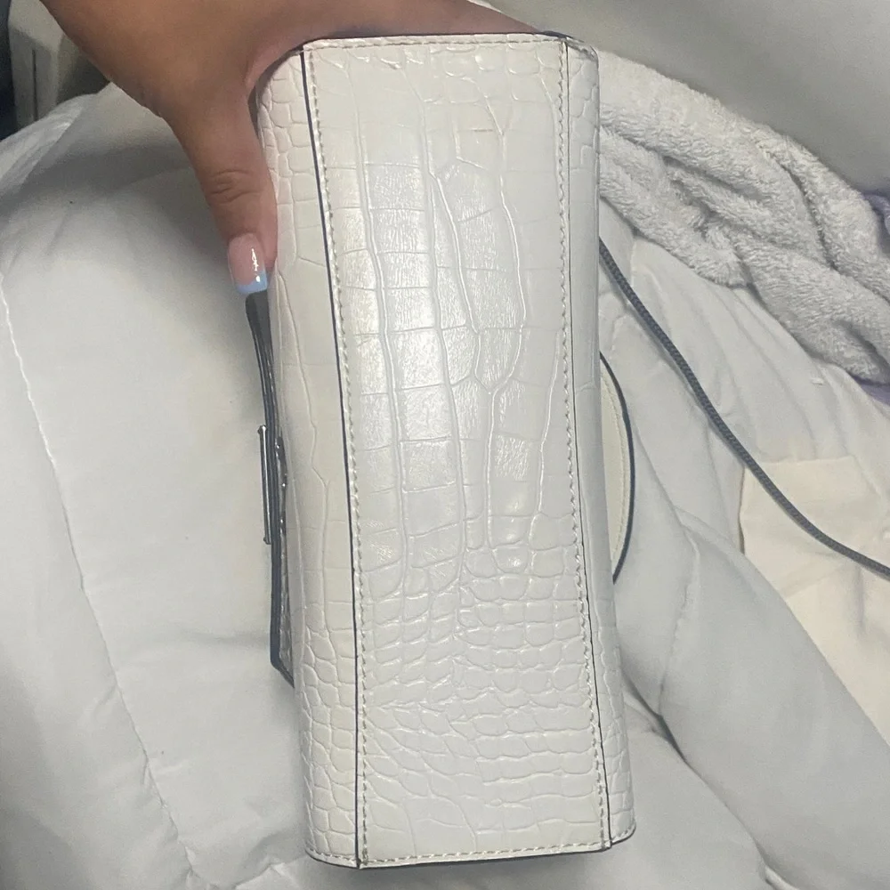 Guess White Croc-Embossed Top-Handle Satchel - Picture 3 of 7